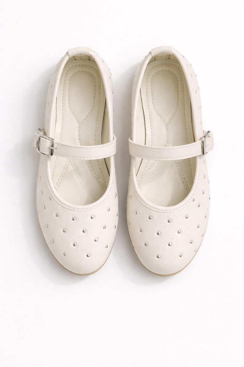 Bayan Bantlı Rugan Taş Detaylı Şık Günlük Babet Ayakkabı KREM - 40