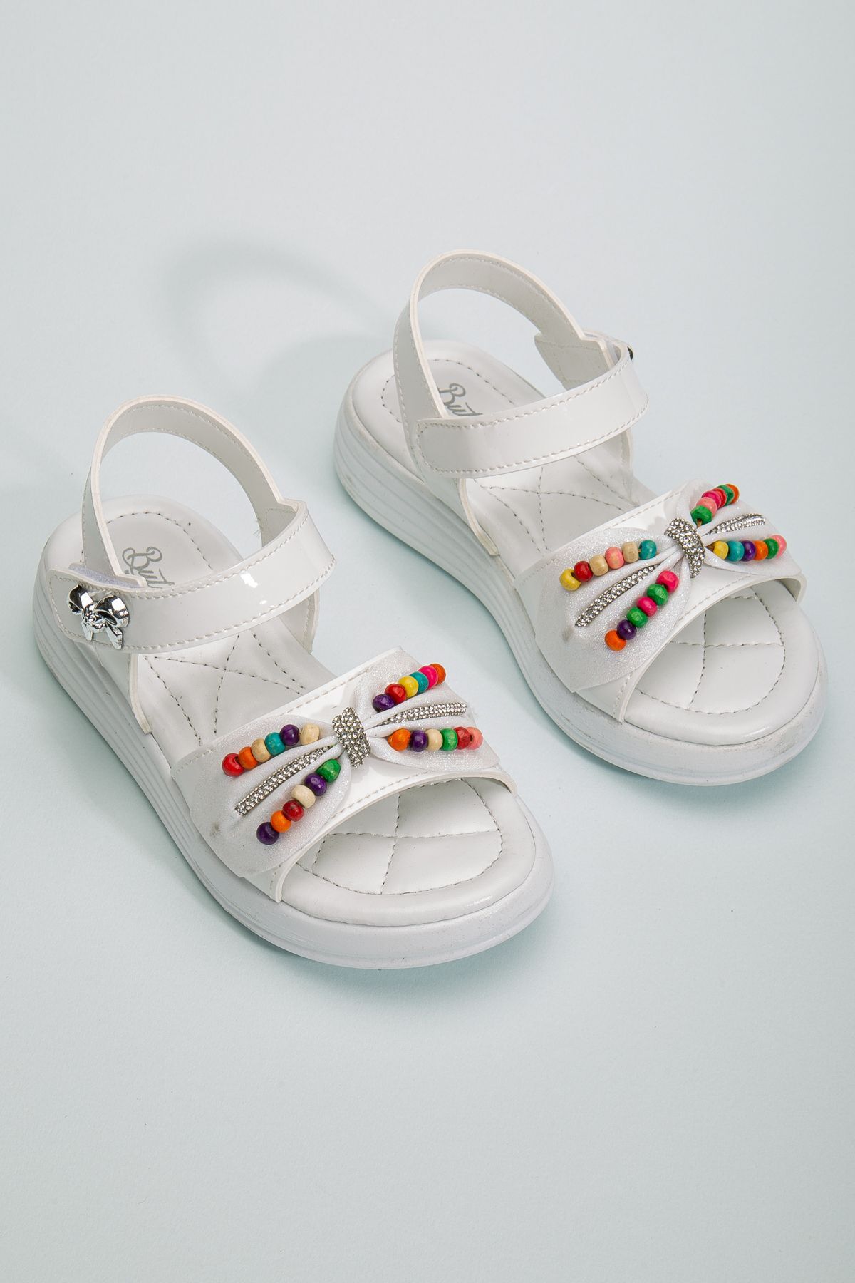 Çocuk Sandalet ,Bebek Sandalet , Düğün Ayakkabısı , Kaydırmaz Yazlık Şık Çocuk Ayakkabısı BEYAZ BONCUKLU - 35