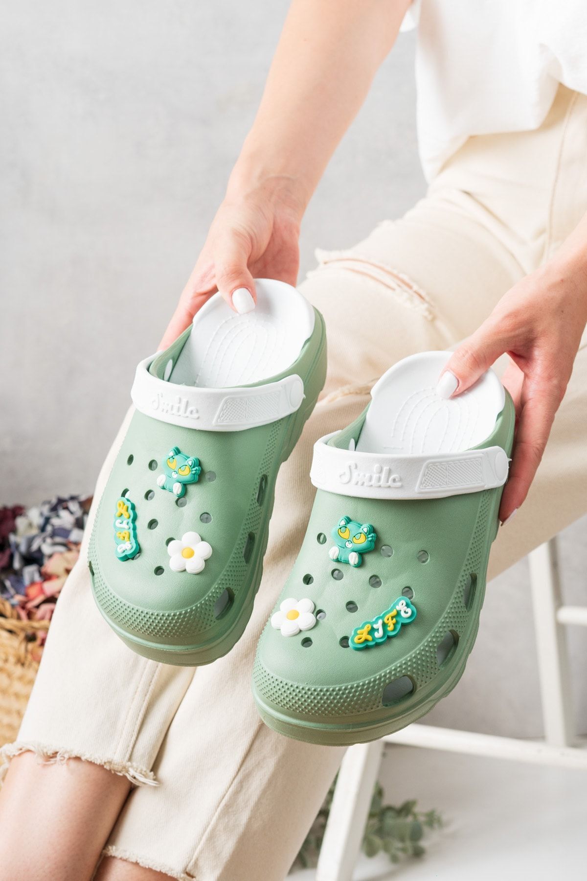 Unisex Deniz Sabo Doktor Hemşire Hastane Confort Sandalet YEŞİL - 36