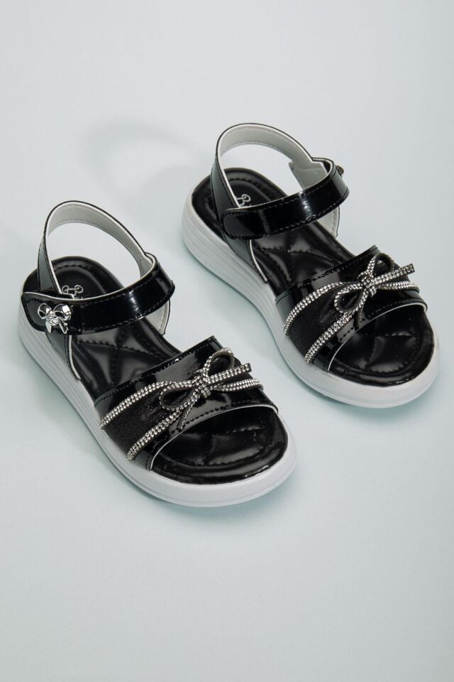 Çocuk Sandalet ,Bebek Sandalet , Düğün Ayakkabısı , Kaydırmaz Yazlık Şık Çocuk Ayakkabısı SİYAH FİYONK - 26