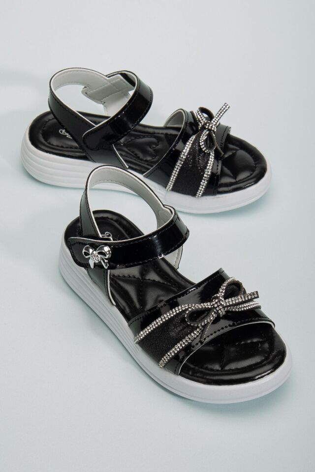 Çocuk Sandalet ,Bebek Sandalet , Düğün Ayakkabısı , Kaydırmaz Yazlık Şık Çocuk Ayakkabısı SİYAH FİYONK - 26