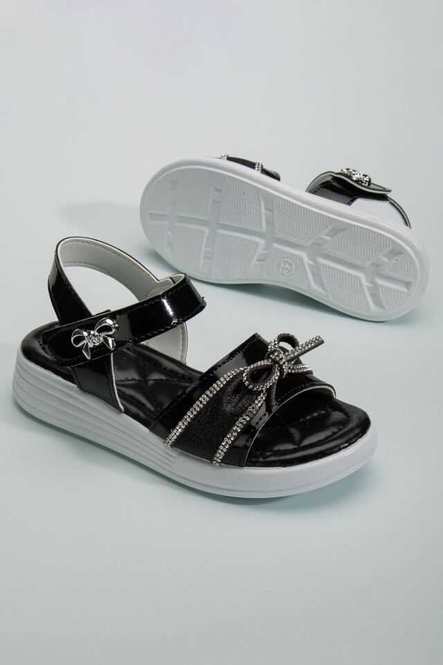 Çocuk Sandalet ,Bebek Sandalet , Düğün Ayakkabısı , Kaydırmaz Yazlık Şık Çocuk Ayakkabısı SİYAH FİYONK - 26