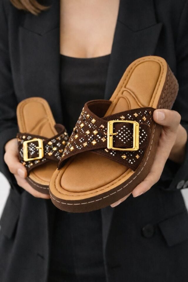 Ultra Konfor Kadın Terliği İçi Pedli, Ortopedik, Yumuşak Taban KAHVERENGİ - 38