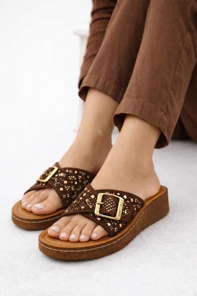 Ultra Konfor Kadın Terliği İçi Pedli, Ortopedik, Yumuşak Taban KAHVERENGİ - 38