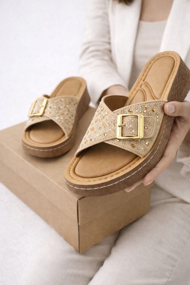 Ultra Konfor Kadın Terliği İçi Pedli, Ortopedik, Yumuşak Taban KREM - 38