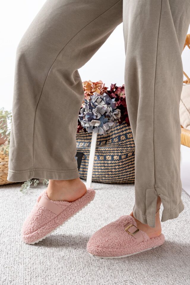 Kadın Ev Terliği Kemer Geçmeli Şık Giyim Hediyelik Çeyiz Bohça Misafir Terliği PUDRA - 40