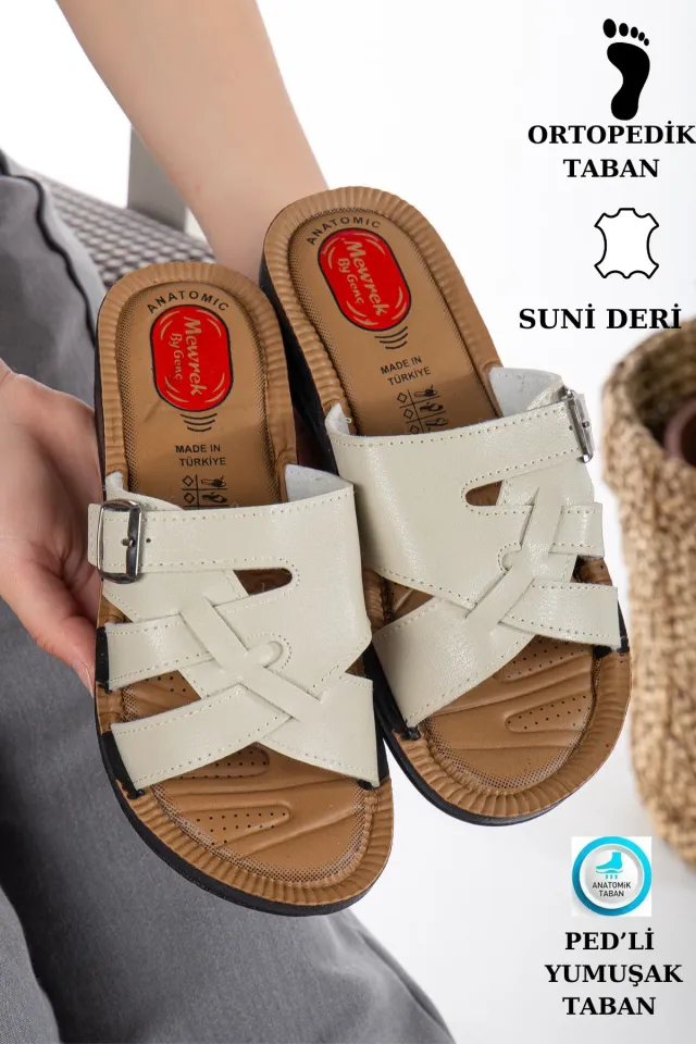 Kadın Ultra Yumuşak Soft Taban Dolgu Topuk Ortopedik İçi Pedli Günlük Anne Terliği 41 - KREM