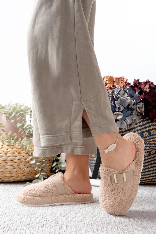 Kadın Ev Terliği Kemer Geçmeli Şık Giyim Hediyelik Çeyiz Bohça Misafir Terliği VİZON - 40