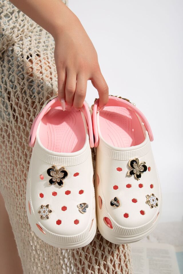 Kadın Eva Deniz Plaj Doktor Hemşire Hastane Confort Rahat Zincir Detaylı Sandalet Terlik VANİLYA-PUDRA - 40