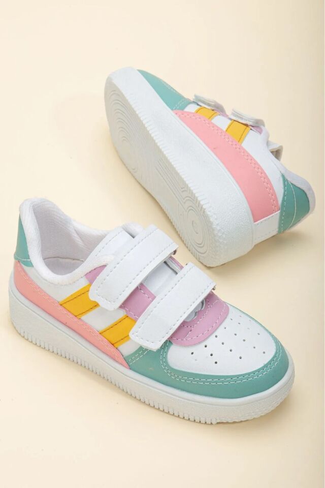 Kids Unisex Bebek Çocuk Spor Ayakkabı Sneakers Okul Ayakkabısı LİLA-YEŞİL - 20