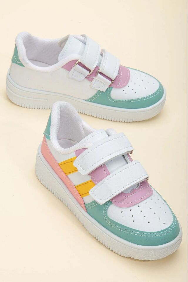Kids Unisex Bebek Çocuk Spor Ayakkabı Sneakers Okul Ayakkabısı LİLA-YEŞİL - 28