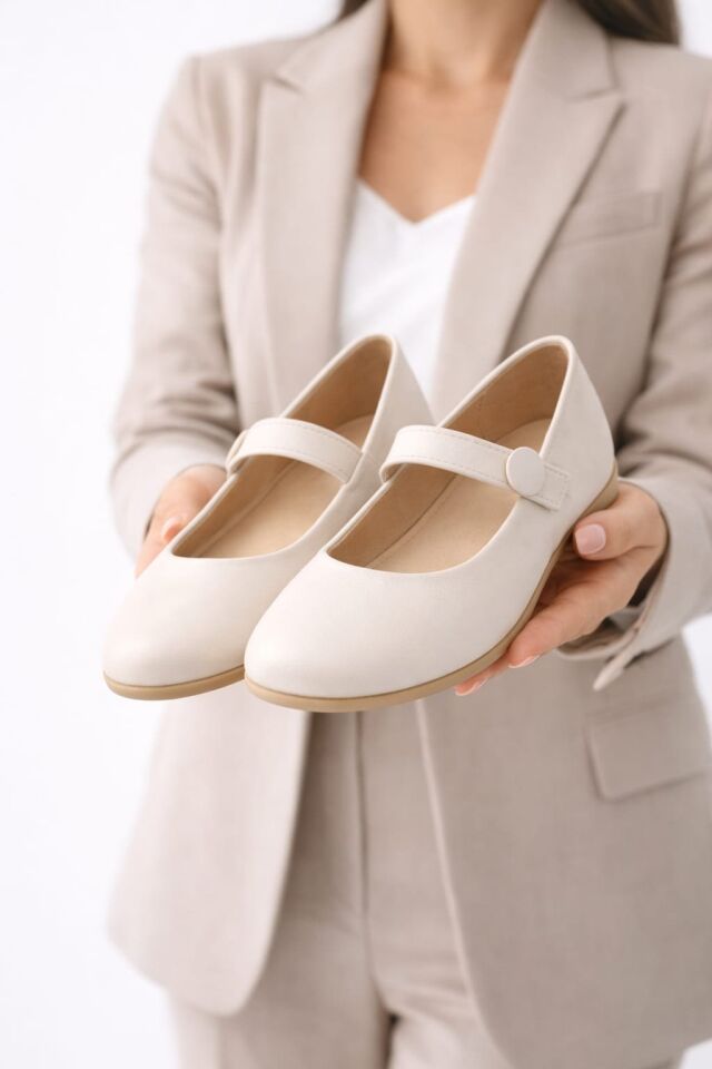 Ofis Şıklığı Sivri Burun Düğmeli Lastikli Babet KREM - 40