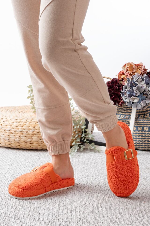 Kadın Ev Terliği Kemer Geçmeli Şık Giyim Hediyelik Çeyiz Bohça Misafir Terliği TURUNCU - 36