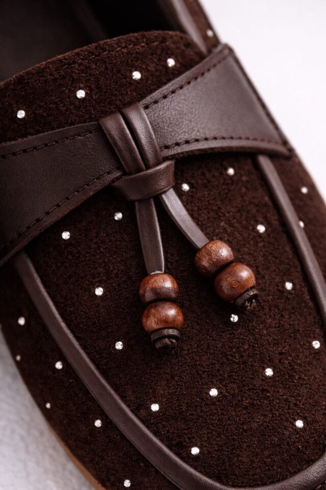 Kadın Taşlı Püsküllü Taş Detaylı Babet Günlük Ayakkabı