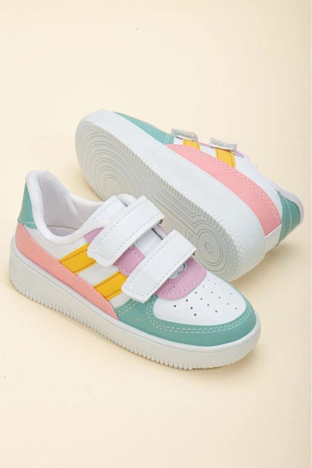 Kids Unisex Bebek Çocuk Spor Ayakkabı Sneakers Okul Ayakkabısı LİLA-YEŞİL - 34