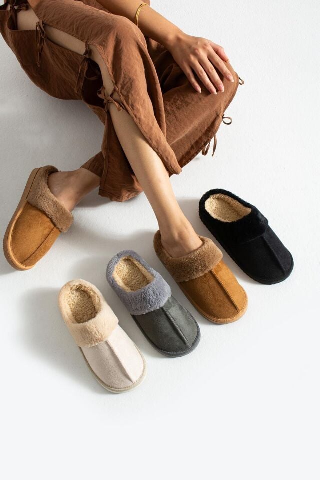 Kadın Ev Terliği Peluş Ev Terliği Ses Yapmaz Taban Sıcak Şık Tasarım