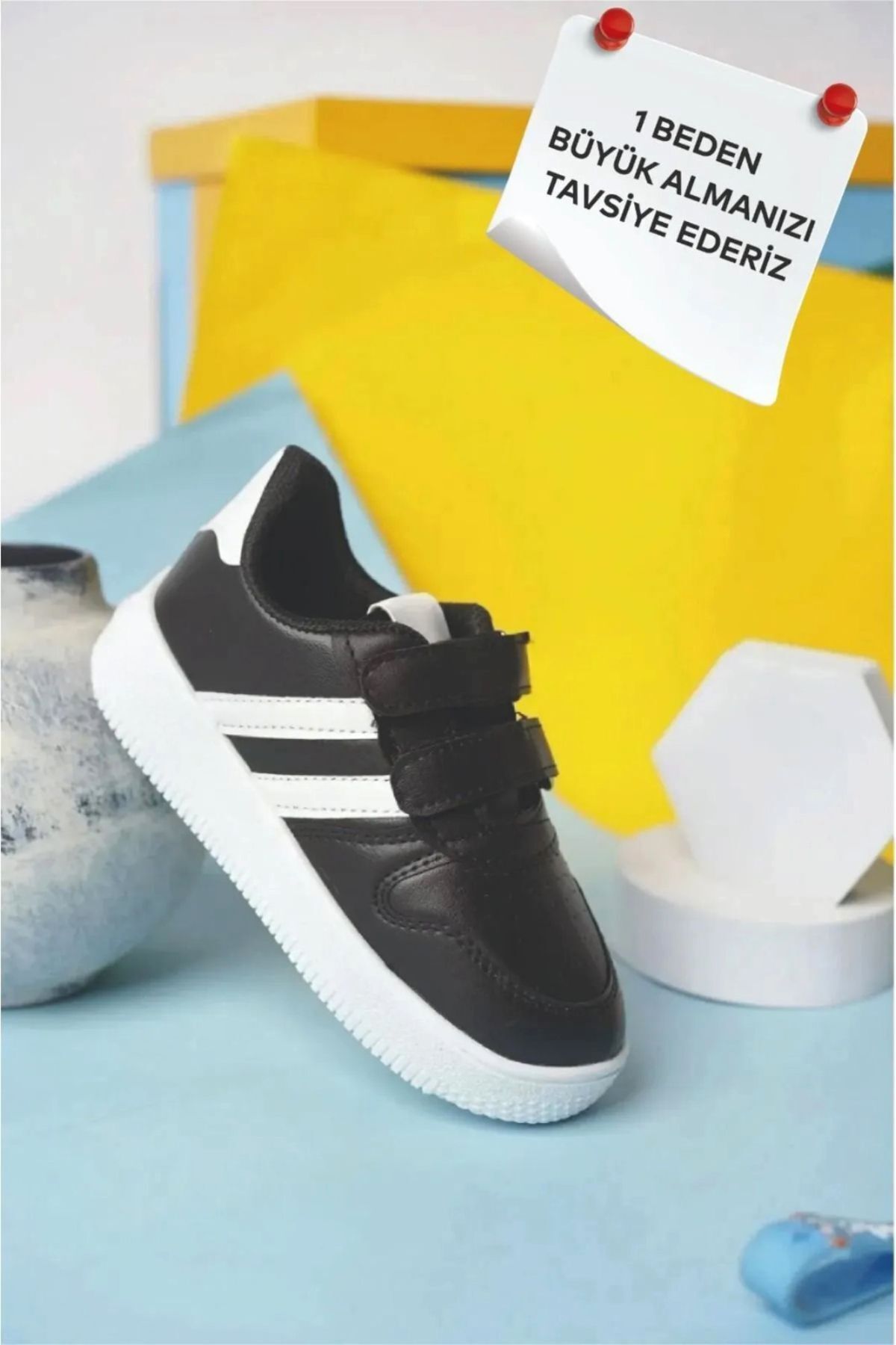 Kids Unisex Bebek Çocuk Spor Ayakkabı Sneakers Okul Ayakkabısı SİYAH-BEYAZ - 32