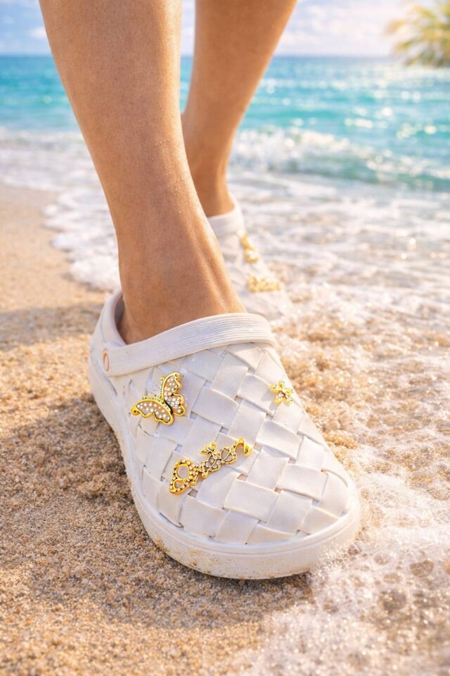Calx Kadın Deniz Plaj Havuz Üstü Kapalı Kaydırmaz Sandalet Crocs Terlik BEYAZ - 37