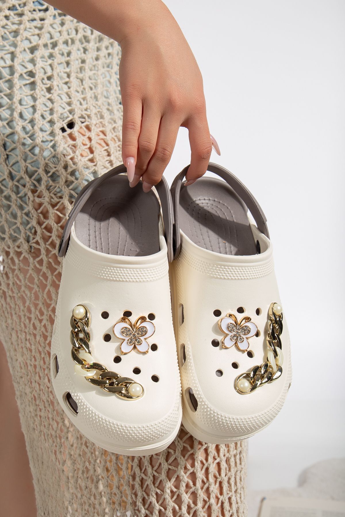 Kadın Eva Deniz Plaj Doktor Hemşire Hastane Confort Rahat Zincir Detaylı Sandalet Terlik VANİLYA-VİZON - 38