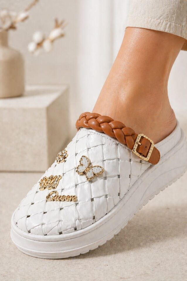 Calx Kadın Deniz Plaj Havuz Üstü Kapalı Kaydırmaz Sandalet Terlik BEYAZ - 40