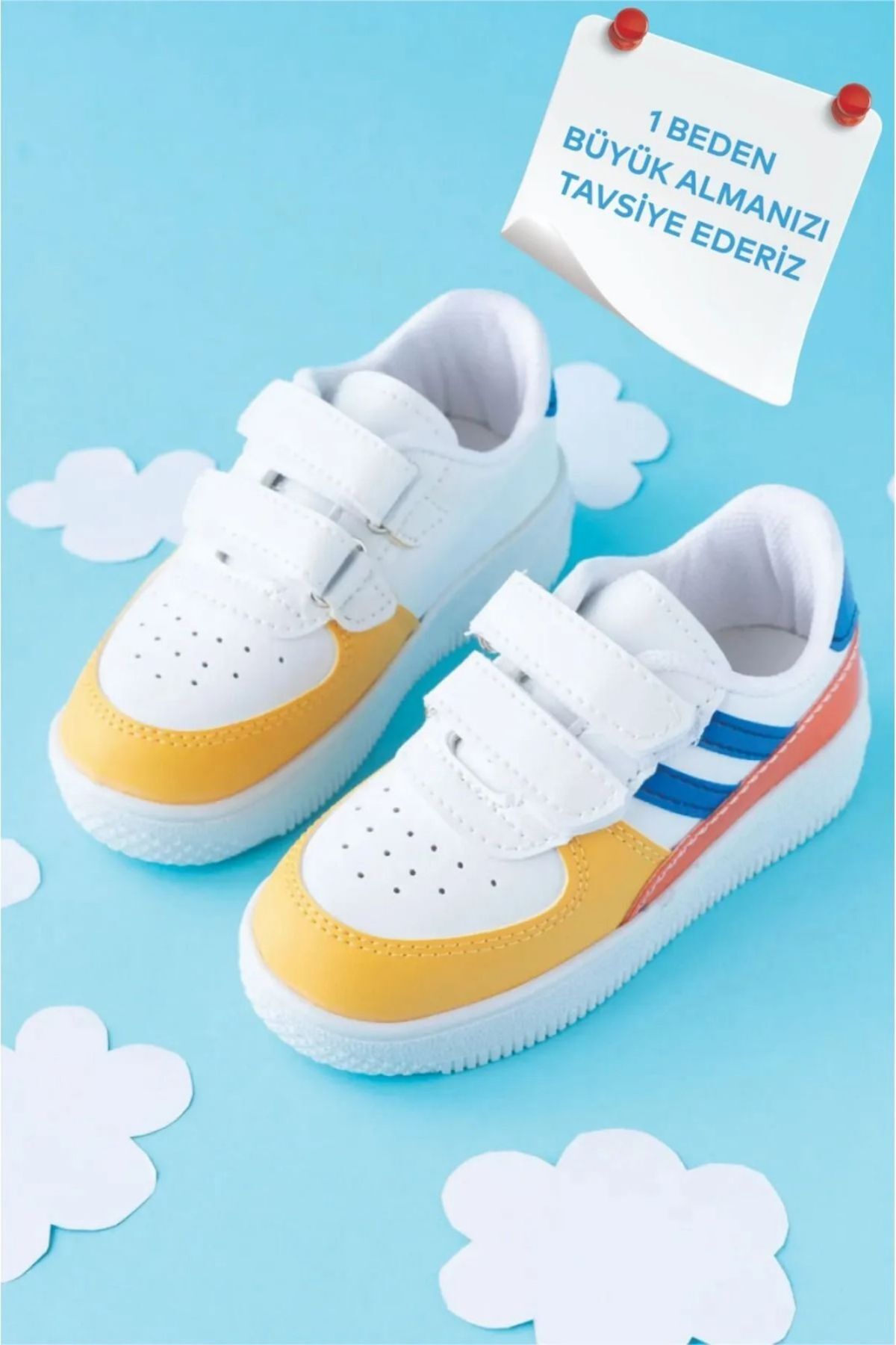 Kids Unisex Bebek Çocuk Spor Ayakkabı Sneakers Okul Ayakkabısı BEYAZ-MAVİ - 35
