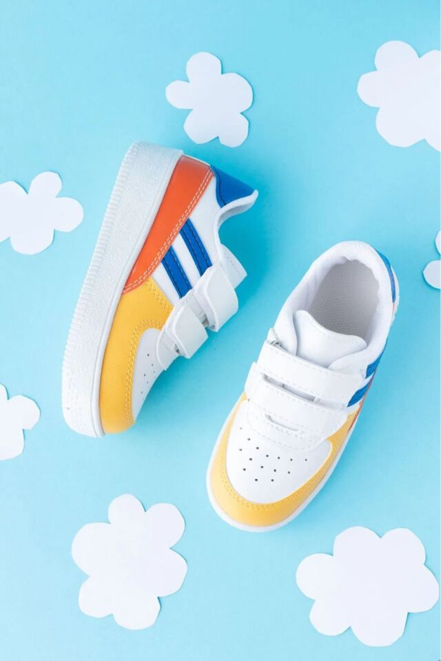 Kids Unisex Bebek Çocuk Spor Ayakkabı Sneakers Okul Ayakkabısı BEYAZ-MAVİ - 35