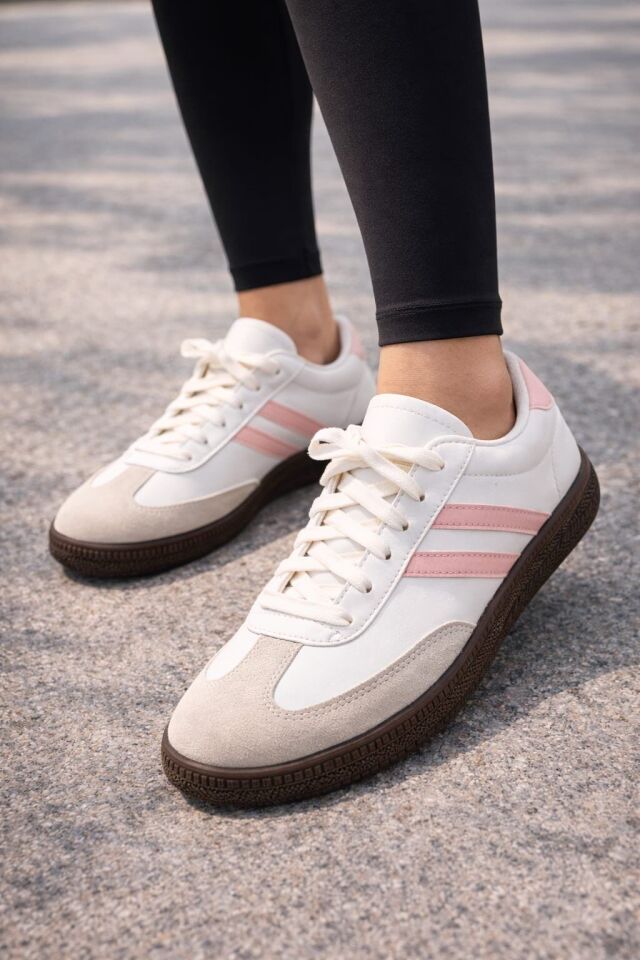 Unisex Spor Ayakkabı Günlük Casual Sneakers BEYAZ-PUDRA - 40