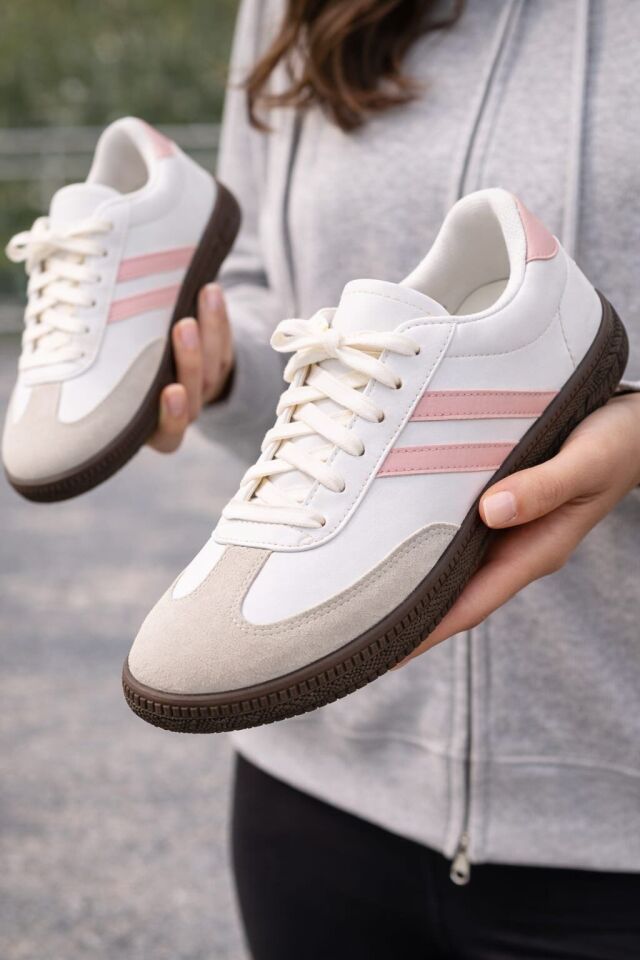 Unisex Spor Ayakkabı Günlük Casual Sneakers BEYAZ-PUDRA - 40