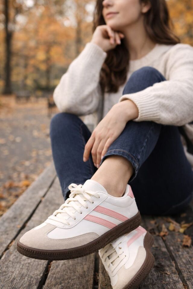 Unisex Spor Ayakkabı Günlük Casual Sneakers BEYAZ-PUDRA - 40