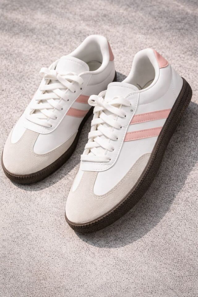 Unisex Spor Ayakkabı Günlük Casual Sneakers BEYAZ-PUDRA - 40