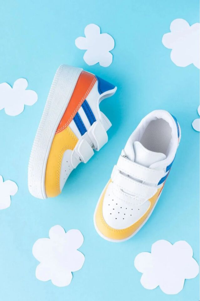 Kids Unisex Bebek Çocuk Spor Ayakkabı Sneakers Okul Ayakkabısı BEYAZ-MAVİ - 33