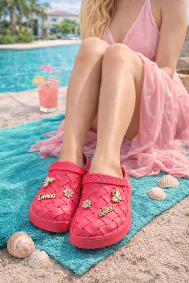 Calx Kadın Deniz Plaj Havuz Üstü Kapalı Kaydırmaz Sandalet Crocs Terlik FUŞYA - 37
