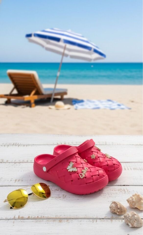 Calx Kadın Deniz Plaj Havuz Üstü Kapalı Kaydırmaz Sandalet Crocs Terlik FUŞYA - 38
