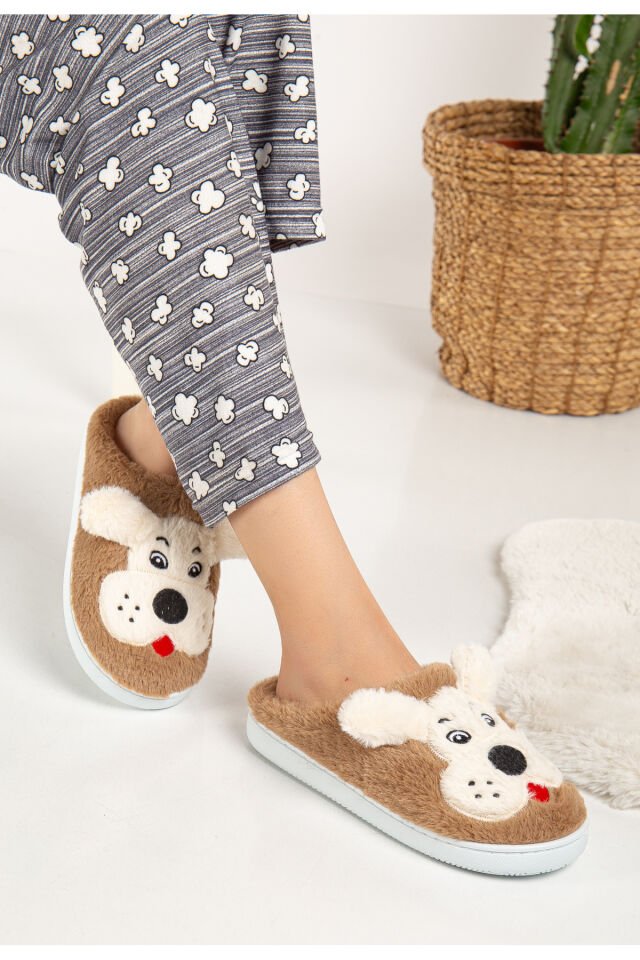 Köpekli Peluş Kaydırmaz Taban Ev Terliği