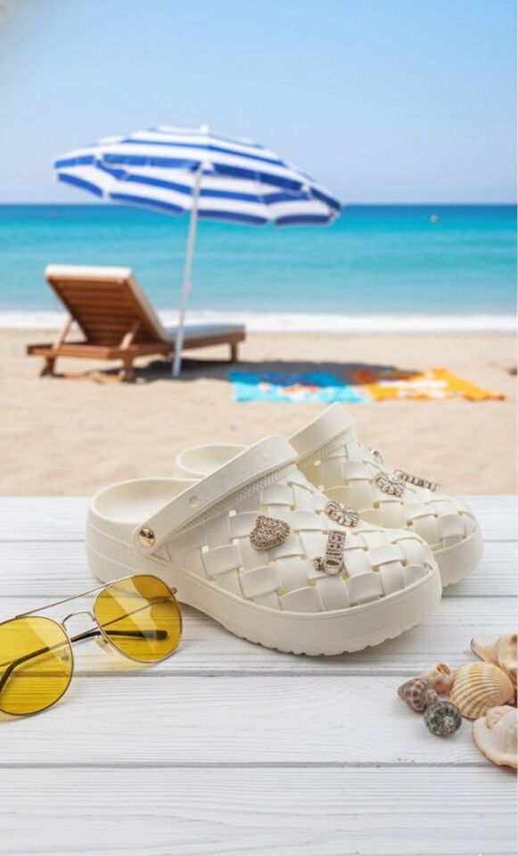 Calx Kadın Deniz Plaj Havuz Üstü Kapalı Kaydırmaz Sandalet Crocs Terlik KREM - 37