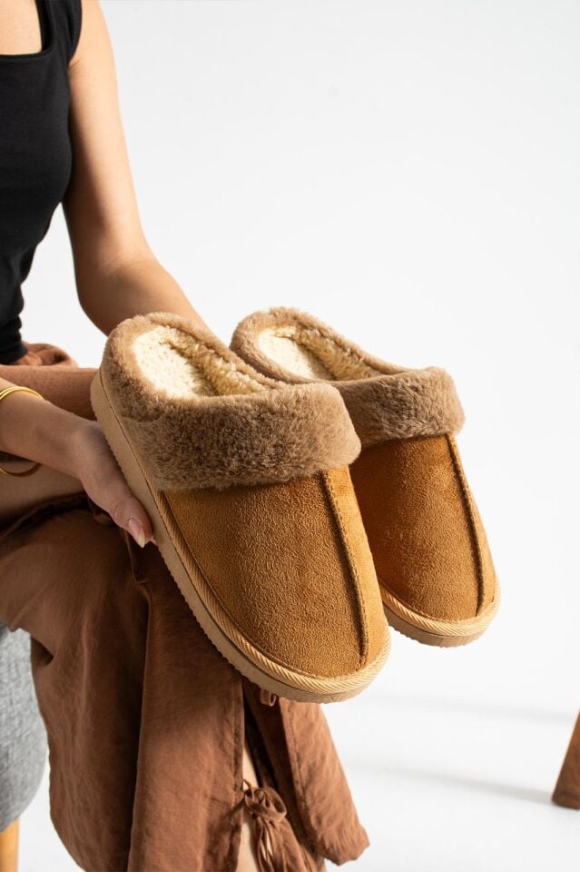 Kadın Ev Terliği Peluş Ev Terliği Ses Yapmaz Taban Sıcak Şık Tasarım TABA - 38