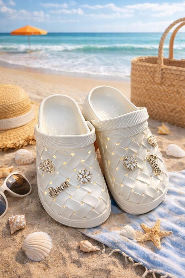 Calx Kadın Deniz Plaj Havuz Üstü Kapalı Kaydırmaz Sandalet Crocs Terlik KREM - 40