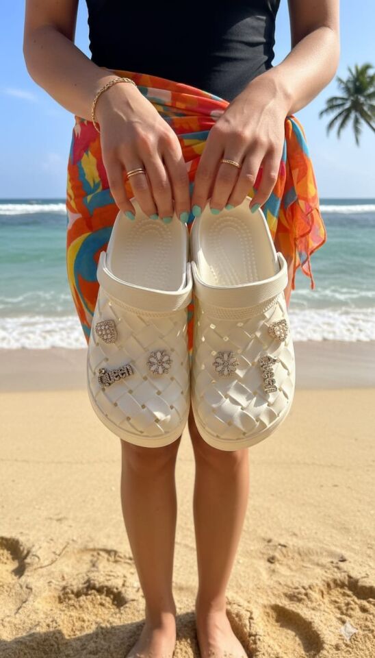 Calx Kadın Deniz Plaj Havuz Üstü Kapalı Kaydırmaz Sandalet Crocs Terlik KREM - 40