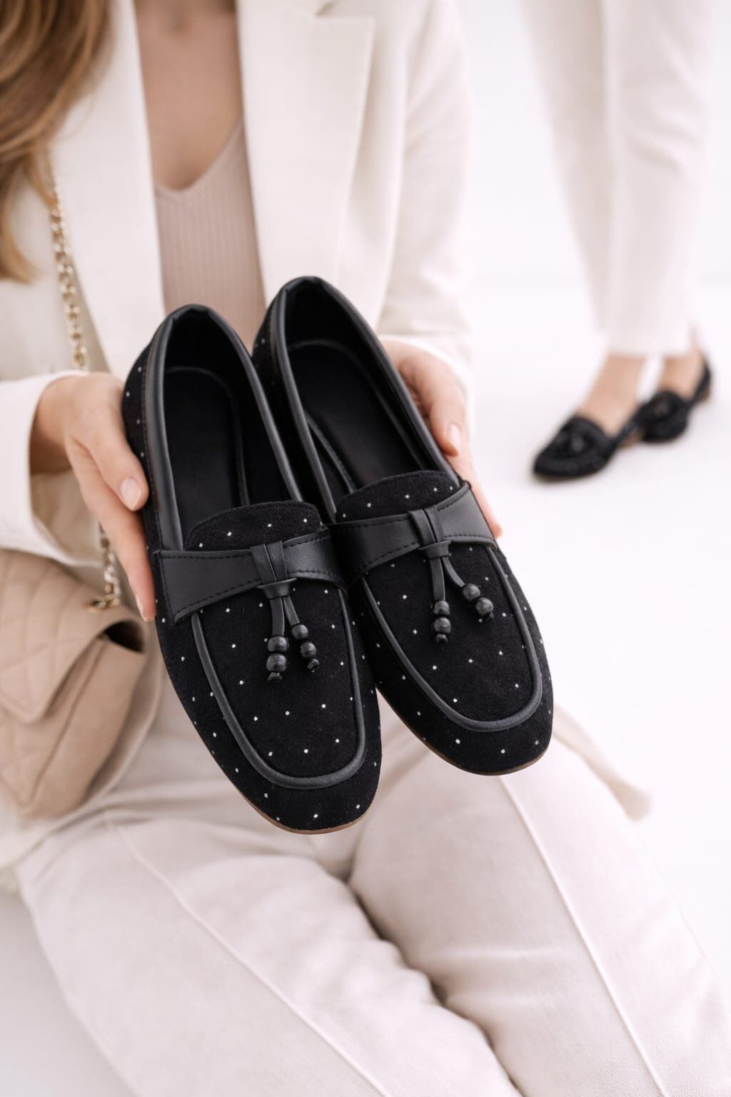 Kadın Taşlı Püsküllü Taş Detaylı Babet Günlük Ayakkabı PÜSKÜL SİYAH - 37