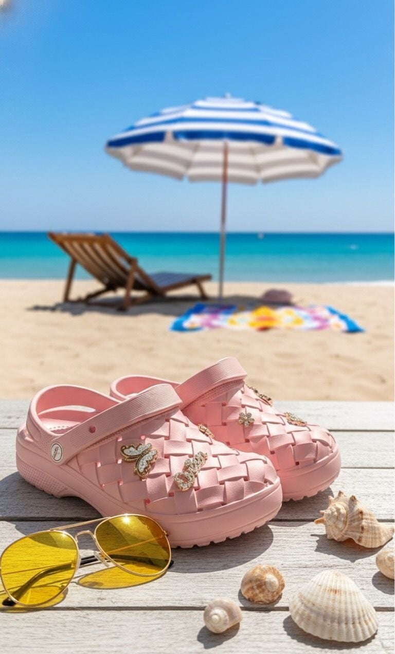 Calx Kadın Deniz Plaj Havuz Üstü Kapalı Kaydırmaz Sandalet Crocs Terlik PUDRA - 36