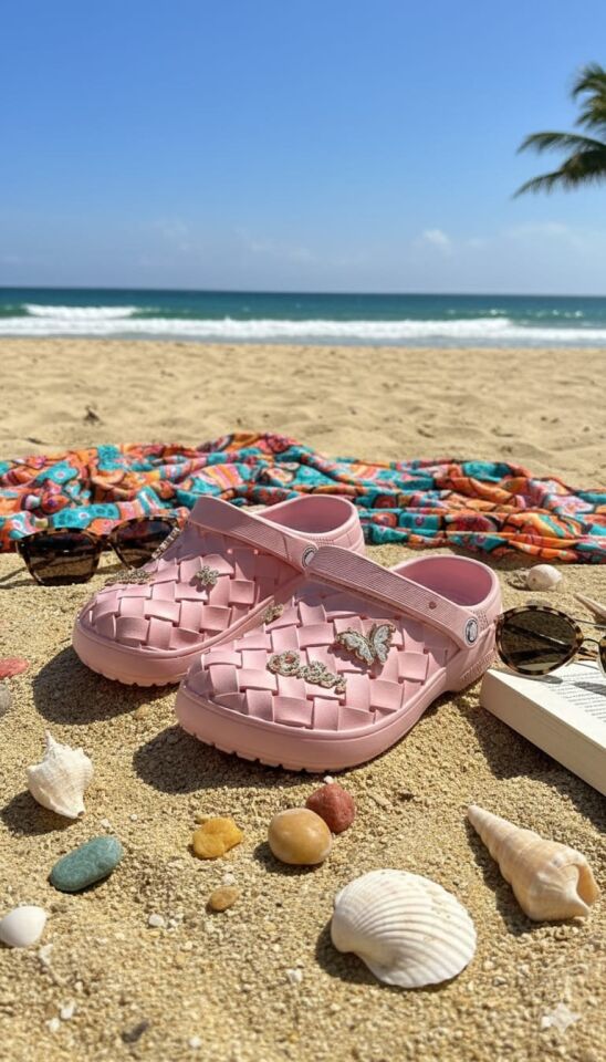 Calx Kadın Deniz Plaj Havuz Üstü Kapalı Kaydırmaz Sandalet Crocs Terlik PUDRA - 36