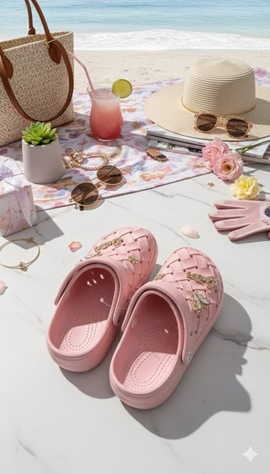 Calx Kadın Deniz Plaj Havuz Üstü Kapalı Kaydırmaz Sandalet Crocs Terlik PUDRA - 36