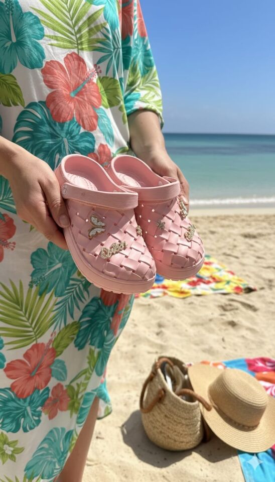 Calx Kadın Deniz Plaj Havuz Üstü Kapalı Kaydırmaz Sandalet Crocs Terlik PUDRA - 40