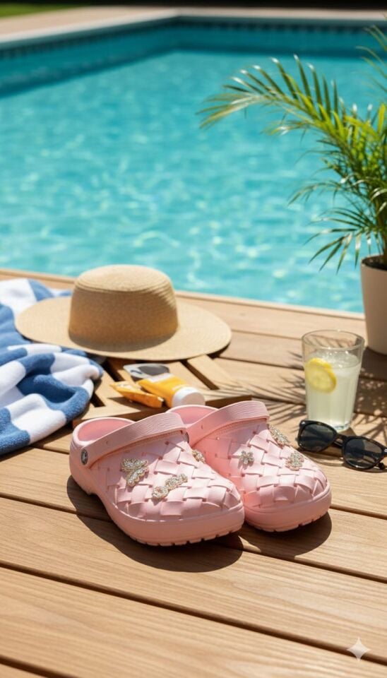 Calx Kadın Deniz Plaj Havuz Üstü Kapalı Kaydırmaz Sandalet Crocs Terlik PUDRA - 40