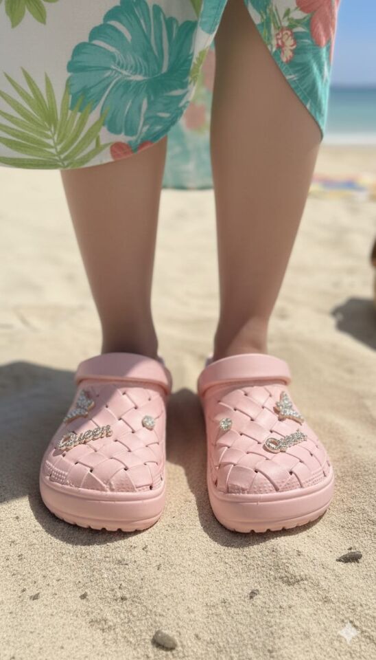 Calx Kadın Deniz Plaj Havuz Üstü Kapalı Kaydırmaz Sandalet Crocs Terlik PUDRA - 40