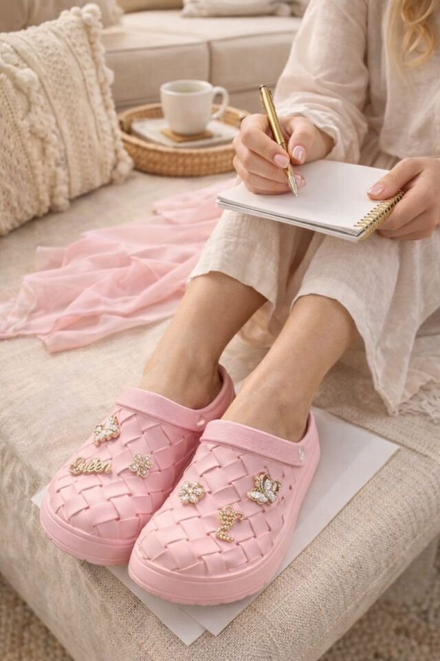 Calx Kadın Deniz Plaj Havuz Üstü Kapalı Kaydırmaz Sandalet Crocs Terlik PUDRA - 40