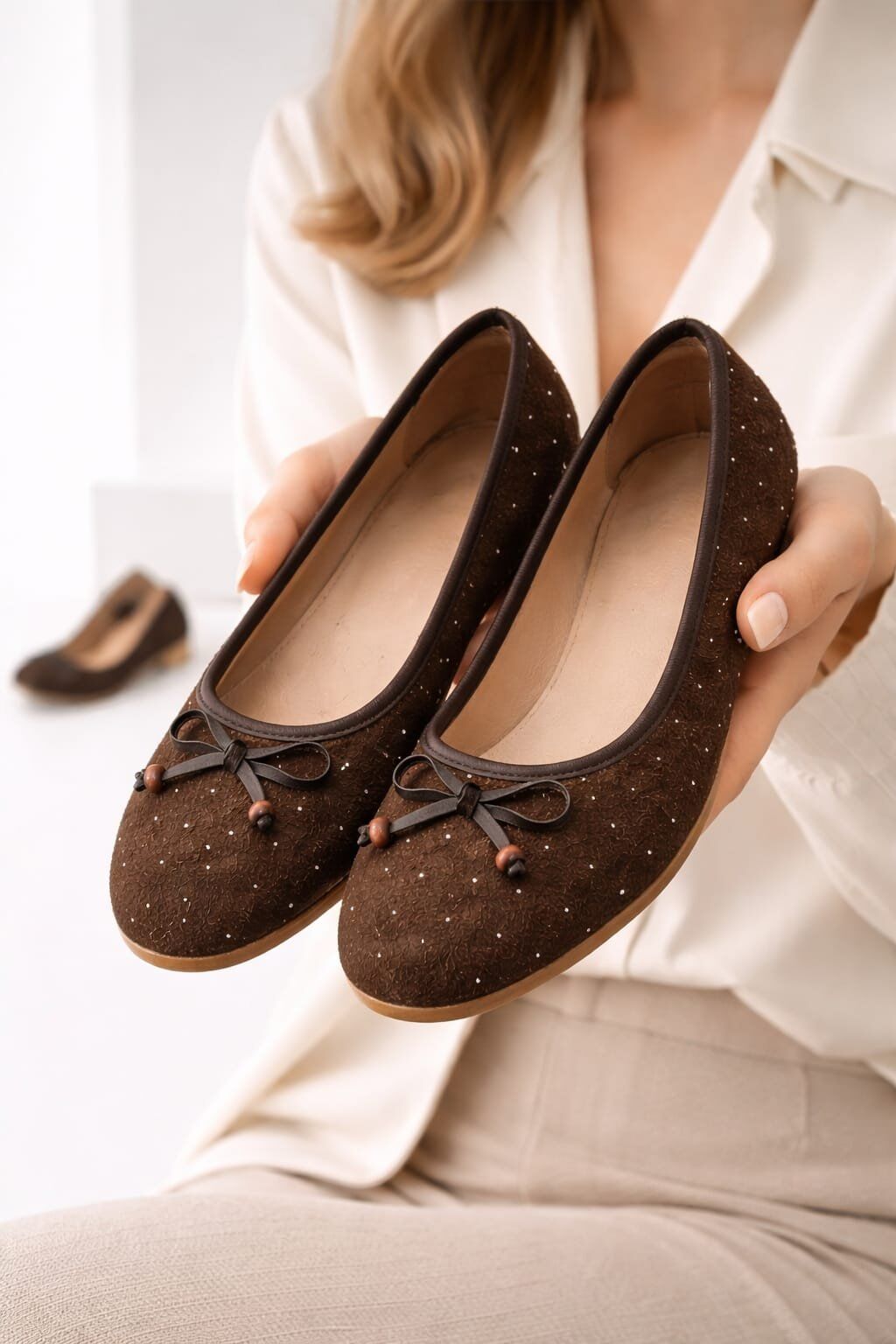 Kadın Taşlı Püsküllü Taş Detaylı Babet Günlük Ayakkabı FİYONKLU KAHVERENGİ - 40