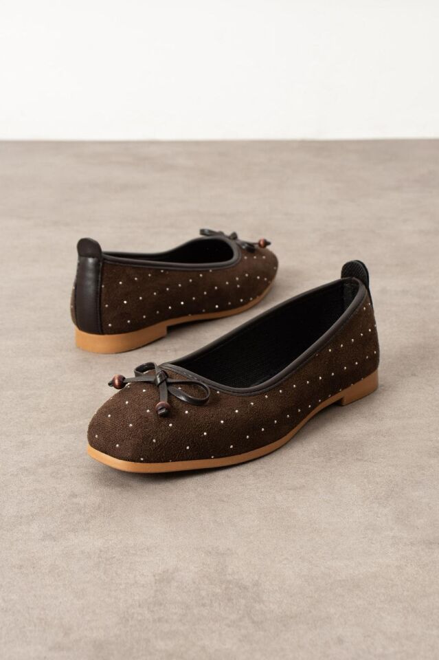 Kadın Taşlı Püsküllü Taş Detaylı Babet Günlük Ayakkabı FİYONKLU KAHVERENGİ - 40