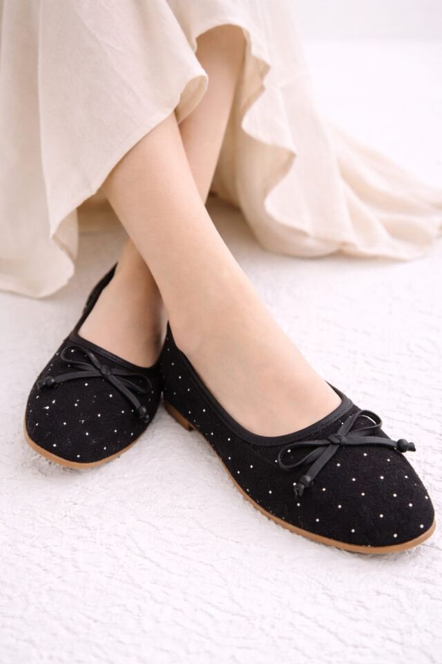 Kadın Taşlı Püsküllü Taş Detaylı Babet Günlük Ayakkabı FİYONKLU SİYAH - 39