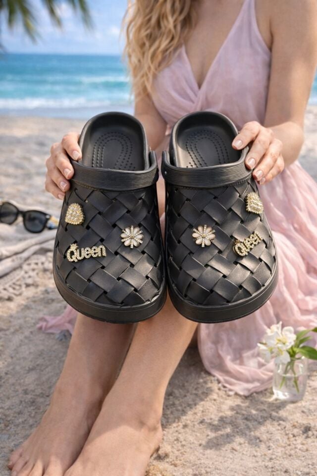 Calx Kadın Deniz Plaj Havuz Üstü Kapalı Kaydırmaz Sandalet Crocs Terlik SİYAH - 40